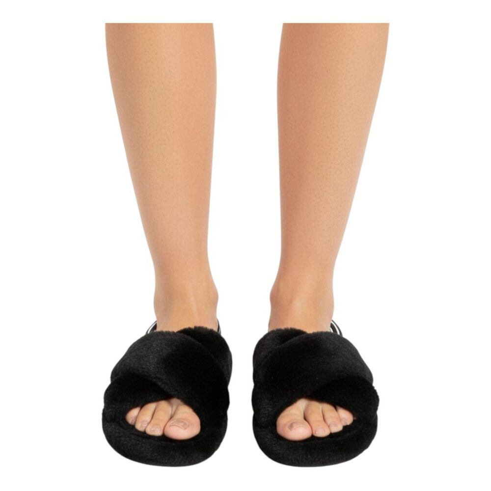 Maurices Black Slingback Faux Fur Slippers 7M